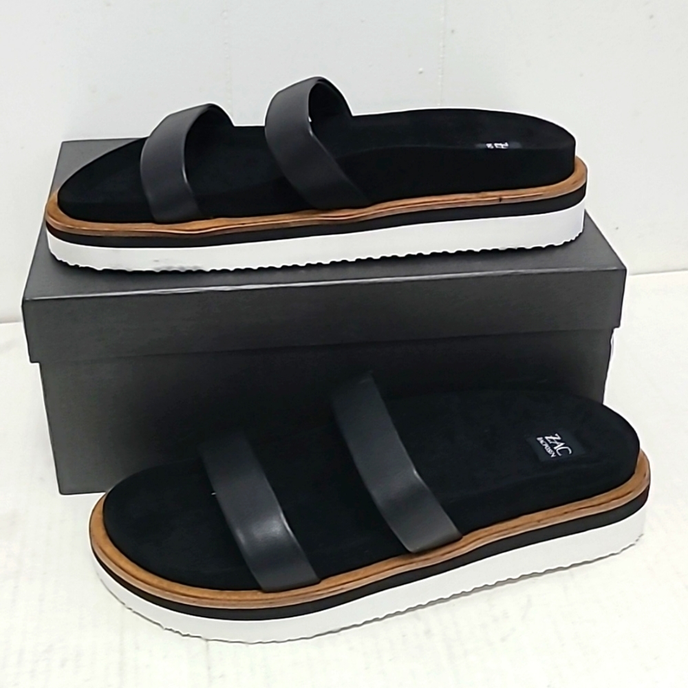 Zac Posen Shannon Black 2 Straps Slide Platform Sandals sz. 10 NWB - Picture 2 of 12